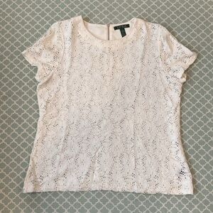 LRL Lauren Ralph Lauren Cream Lace Blouse L